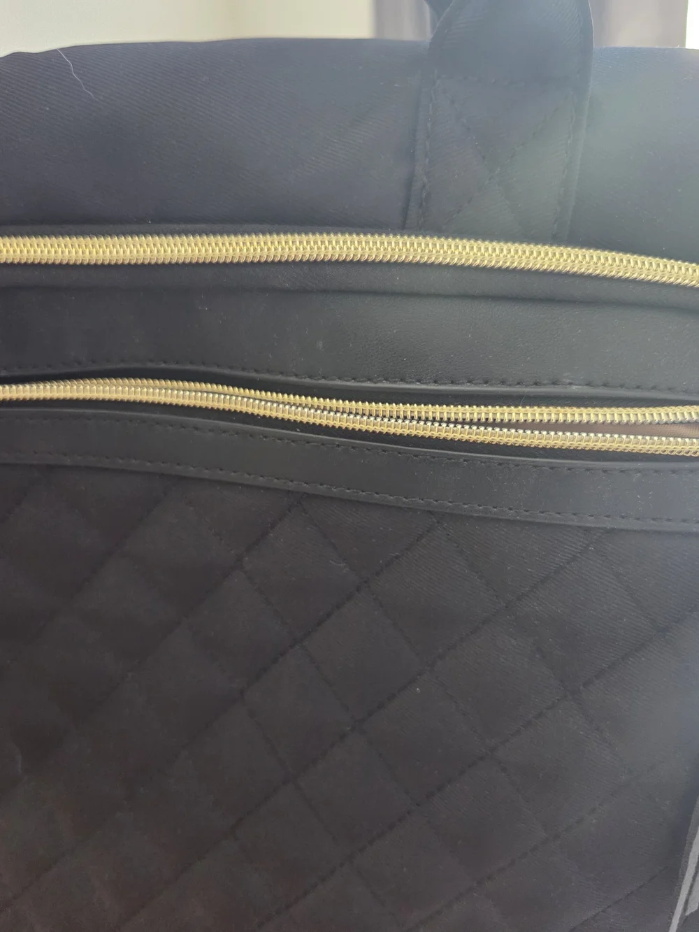 Black Quilted Laptop Bag with Gold Zippers